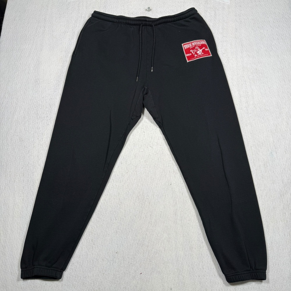 True Religion Mens Black World Tour Logo Horseshoe Sweatpants Joggers